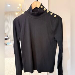 J. Crew Black Mock Neck Top with Gold Button Accents Size Large